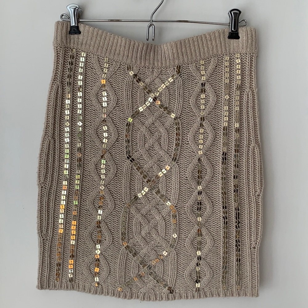 Tan/Cream Wool Skirt with Sequin Detailing